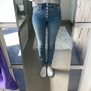 Rag & Bone Nina high rise skinny stretch denim w/cute buttons down the front.